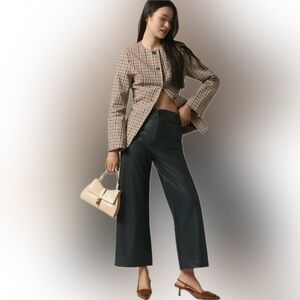 Anthropologie Maeve Colette Black Cropped Faux Leather Wide Leg Pants